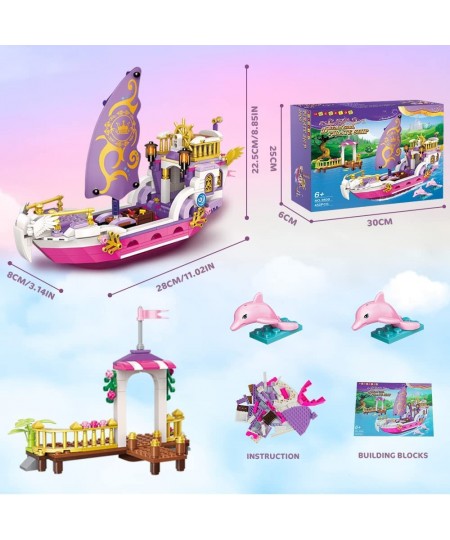 Girls Ship Building Sets - Creative Friends Boat Toys with 2 Dolphins & Harbor Building Block Kit for Kids Great Christmas Bi...