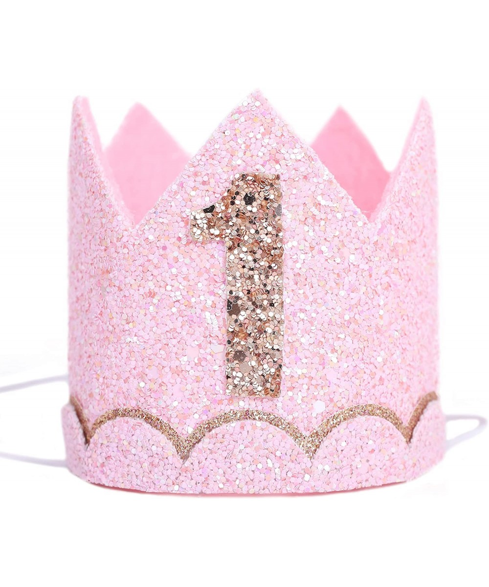 1st Birthday Hat for Baby Girls - Pink and Rose Gold Glitter Birthday Crown 1st Birthday Girl Decoration Pink Birthday Decora...