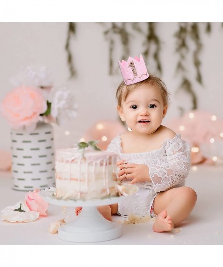 1st Birthday Hat for Baby Girls - Pink and Rose Gold Glitter Birthday Crown 1st Birthday Girl Decoration Pink Birthday Decora...