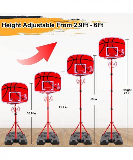 Kids Basketball Hoop Adjustable Height 2.9 FT- 6 FT Includ Pump & 2 Ball Indoor Outdoor Backyard Games Toddler Mini Basketbal...