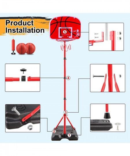 Kids Basketball Hoop Adjustable Height 2.9 FT- 6 FT Includ Pump & 2 Ball Indoor Outdoor Backyard Games Toddler Mini Basketbal...