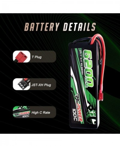 7.4V 6200mAh 2S Lipo Battery 100C Hard Case Lipo Battery with T Plug for RC Vehicles RC Car RC Truck RC Boat (2Packs) $87.59 ...