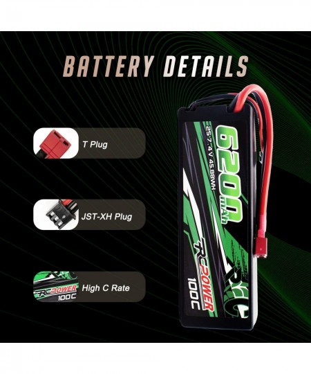 7.4V 6200mAh 2S Lipo Battery 100C Hard Case Lipo Battery with T Plug for RC Vehicles RC Car RC Truck RC Boat (2Packs) $87.59 ...