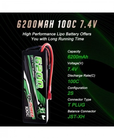 7.4V 6200mAh 2S Lipo Battery 100C Hard Case Lipo Battery with T Plug for RC Vehicles RC Car RC Truck RC Boat (2Packs) $87.59 ...