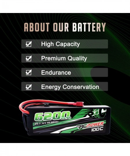 7.4V 6200mAh 2S Lipo Battery 100C Hard Case Lipo Battery with T Plug for RC Vehicles RC Car RC Truck RC Boat (2Packs) $87.59 ...