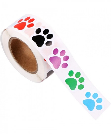 Paw Print Roll Stickers 500 Pieces 1 Inch Colorful Dog Paw Labels Stickers Waterproof Bear Paw Printed Stickers for Kids 6 Co...