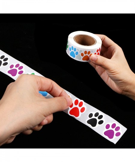 Paw Print Roll Stickers 500 Pieces 1 Inch Colorful Dog Paw Labels Stickers Waterproof Bear Paw Printed Stickers for Kids 6 Co...