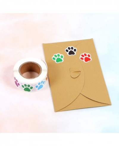 Paw Print Roll Stickers 500 Pieces 1 Inch Colorful Dog Paw Labels Stickers Waterproof Bear Paw Printed Stickers for Kids 6 Co...