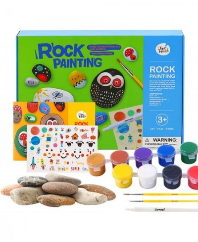 Rock Painting for Arts & Crafts 12 Non-Toxic Fun Colors 2 Brushes 10 Rocks to Inspire Creativity and More Great as Kids Gift ...