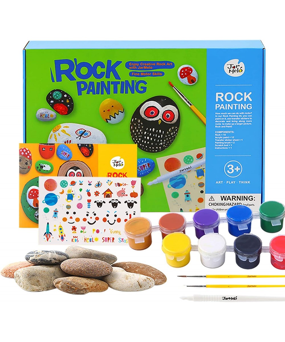 Rock Painting for Arts & Crafts 12 Non-Toxic Fun Colors 2 Brushes 10 Rocks to Inspire Creativity and More Great as Kids Gift ...