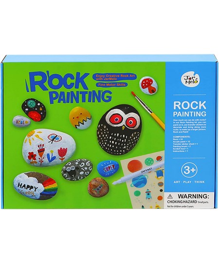 Rock Painting for Arts & Crafts 12 Non-Toxic Fun Colors 2 Brushes 10 Rocks to Inspire Creativity and More Great as Kids Gift ...