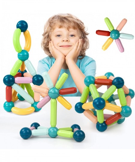 Magnetic Balls and Rods Set 64Pcs Magnetic Building Sticks Blocks for Kids Toddlers 3D Educational STEM Toys Learning Magnet ...