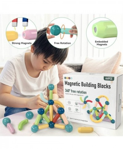 Magnetic Balls and Rods Set 64Pcs Magnetic Building Sticks Blocks for Kids Toddlers 3D Educational STEM Toys Learning Magnet ...