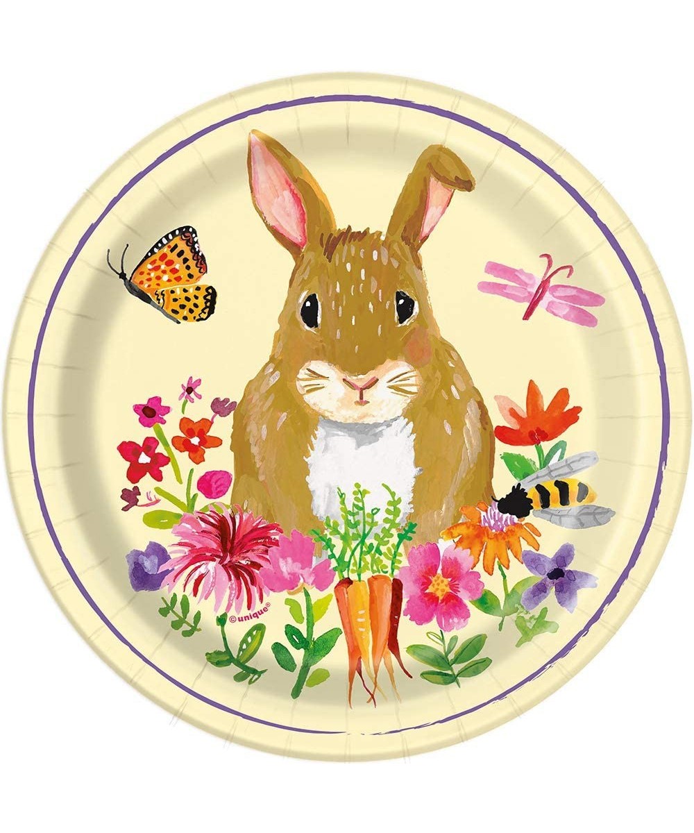 Round Dessert Paper Plates - 7" | Floral Easter Bunny | 8 Pcs $15.25 - Kids' Party Tableware