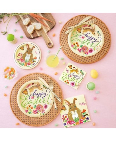 Round Dessert Paper Plates - 7" | Floral Easter Bunny | 8 Pcs $15.25 - Kids' Party Tableware