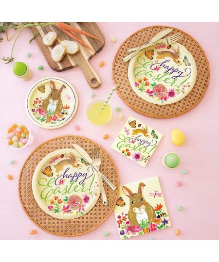 Round Dessert Paper Plates - 7" | Floral Easter Bunny | 8 Pcs $15.25 - Kids' Party Tableware