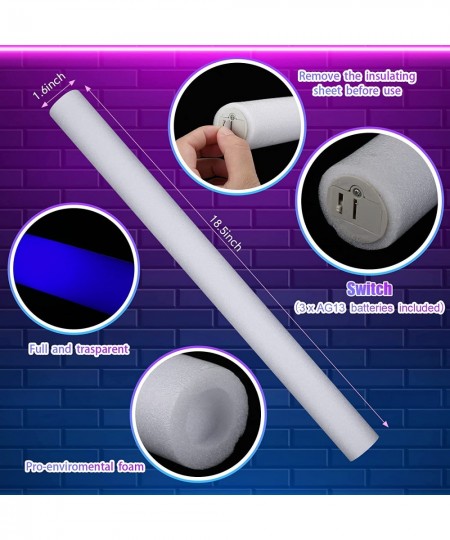 30 Pieces LED Light Up Foam Sticks Bulk 18.5 Inch Blue Light Up Batons Battery Powered for Wedding Raves Carnival Concert Hal...