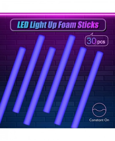 30 Pieces LED Light Up Foam Sticks Bulk 18.5 Inch Blue Light Up Batons Battery Powered for Wedding Raves Carnival Concert Hal...