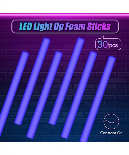 30 Pieces LED Light Up Foam Sticks Bulk 18.5 Inch Blue Light Up Batons Battery Powered for Wedding Raves Carnival Concert Hal...