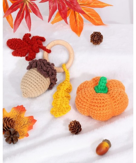 Crochet Baby Rattles Pumpkin Lovey Baby Toy Fall Leaves Acorn Maple Infant Teething Rattle Autumn Baby Shower Handmade Gift I...