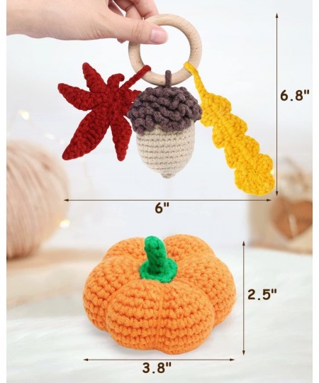 Crochet Baby Rattles Pumpkin Lovey Baby Toy Fall Leaves Acorn Maple Infant Teething Rattle Autumn Baby Shower Handmade Gift I...