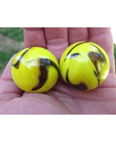 Set of 2 Gold Finch 35mm Boulder Yellow/Black Swirl Large Shooter Solid Glass Marbles $17.92 - Dice & Marble Games