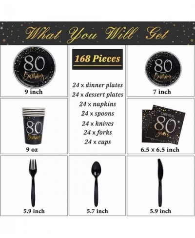 80th Birthday Plates and Napkins Sets Serve 24 80 Birthday Decorations for Men and Women Cups Knives Forks Spoons Napkins Inc...