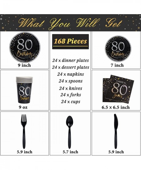 80th Birthday Plates and Napkins Sets Serve 24 80 Birthday Decorations for Men and Women Cups Knives Forks Spoons Napkins Inc...