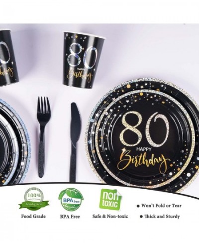 80th Birthday Plates and Napkins Sets Serve 24 80 Birthday Decorations for Men and Women Cups Knives Forks Spoons Napkins Inc...