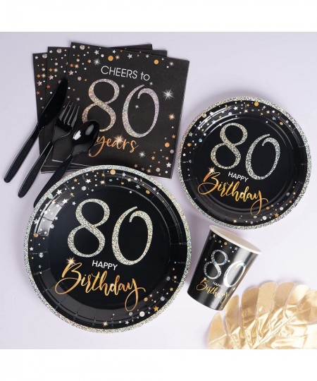 80th Birthday Plates and Napkins Sets Serve 24 80 Birthday Decorations for Men and Women Cups Knives Forks Spoons Napkins Inc...