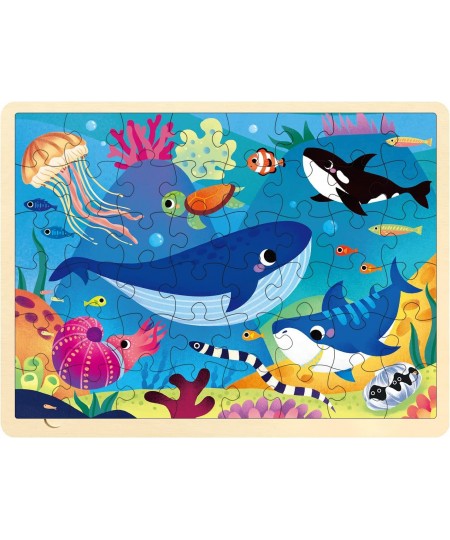 48 Piece Puzzles for Kids Ages 3-5 with Unique Puzzle Pieces Wooden Jigsaw Puzzle for 3 4 5 6 7 8 Year Old Ocean Animal Toddl...