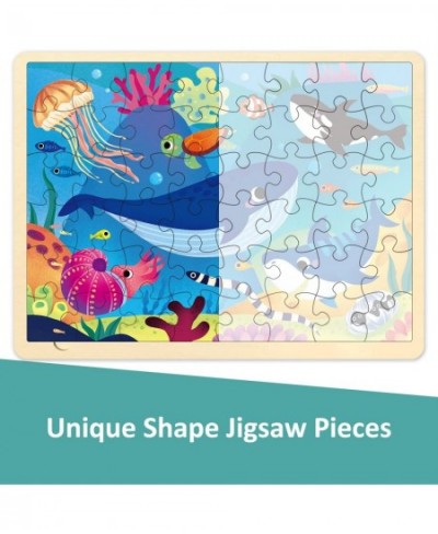 48 Piece Puzzles for Kids Ages 3-5 with Unique Puzzle Pieces Wooden Jigsaw Puzzle for 3 4 5 6 7 8 Year Old Ocean Animal Toddl...