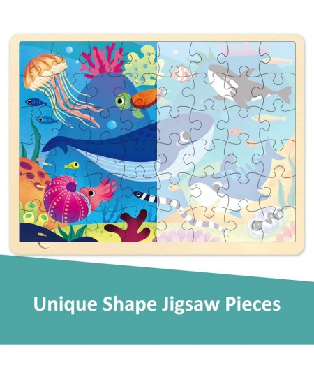 48 Piece Puzzles for Kids Ages 3-5 with Unique Puzzle Pieces Wooden Jigsaw Puzzle for 3 4 5 6 7 8 Year Old Ocean Animal Toddl...