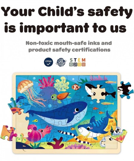 48 Piece Puzzles for Kids Ages 3-5 with Unique Puzzle Pieces Wooden Jigsaw Puzzle for 3 4 5 6 7 8 Year Old Ocean Animal Toddl...