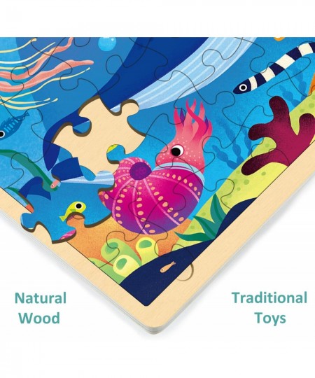 48 Piece Puzzles for Kids Ages 3-5 with Unique Puzzle Pieces Wooden Jigsaw Puzzle for 3 4 5 6 7 8 Year Old Ocean Animal Toddl...