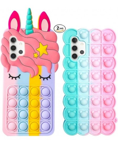 Fidget Toy Pop Phone Case for Samsung Galaxy A32 5G (2 Pack) Cartoon Kawaii Cute Funny Silicone Push Pop Bubble Stress Relief...