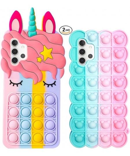 Fidget Toy Pop Phone Case for Samsung Galaxy A32 5G (2 Pack) Cartoon Kawaii Cute Funny Silicone Push Pop Bubble Stress Relief...