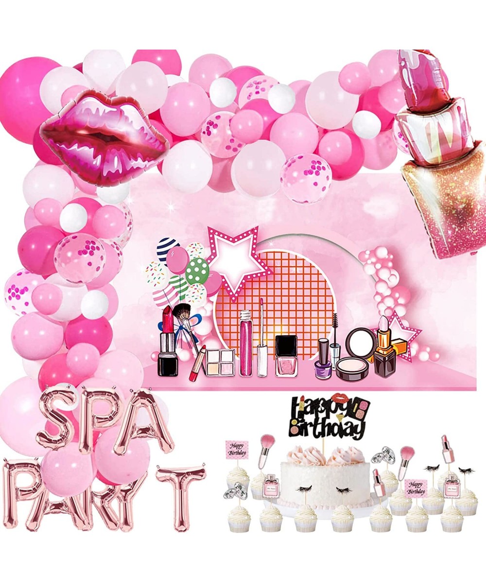 112pcs Makeup Balloon Garland Arch Kit Spa Day Backdrop 5x3FT Make Up Happy Birthday Cake Cupcake Topper Pink Balloons Banner...