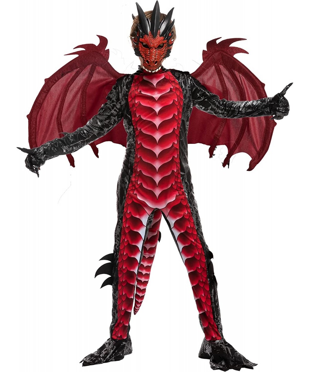 Child Black and Red Dragon Costume Boys Dragon Wings Tail and Mask Set for Halloween Dress Up $49.84 - Kids' Costumes