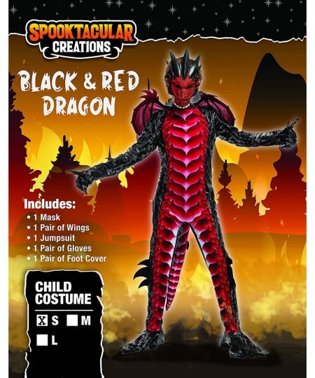 Child Black and Red Dragon Costume Boys Dragon Wings Tail and Mask Set for Halloween Dress Up $49.84 - Kids' Costumes