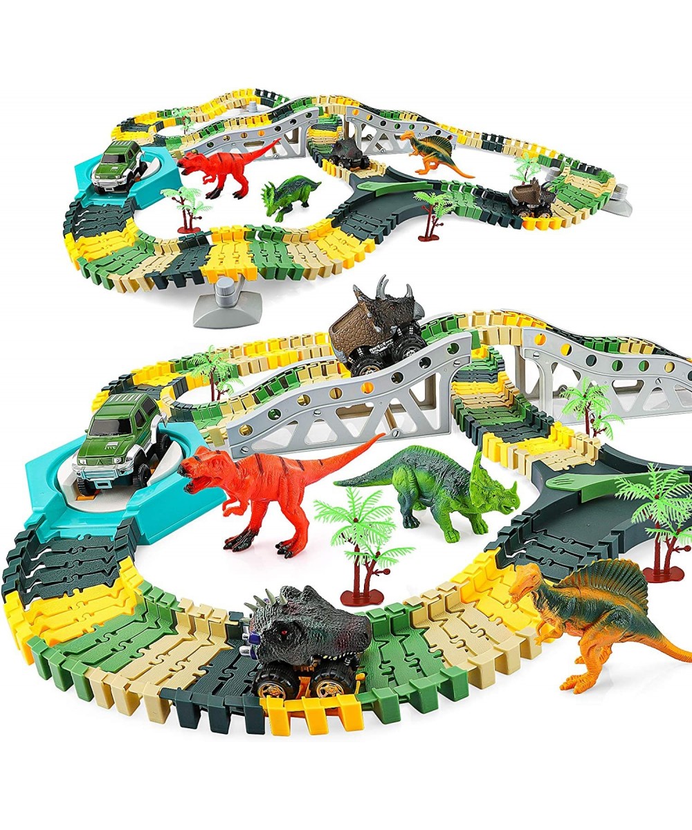 Dinosaur Toys 192pcs Create A Dinosaur World Road Race Flexible Track Playset and 2 Pcs Cool Dinosaur Cars 3pcs Dinosaurs for...