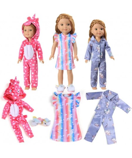 14-Inch Doll-Clothes Unicorn Pajamas - 3 Complete Unicorn Pajamas Set Includes Hot Pink Unicorn Onesie Rainbow Unicorn Pajama...