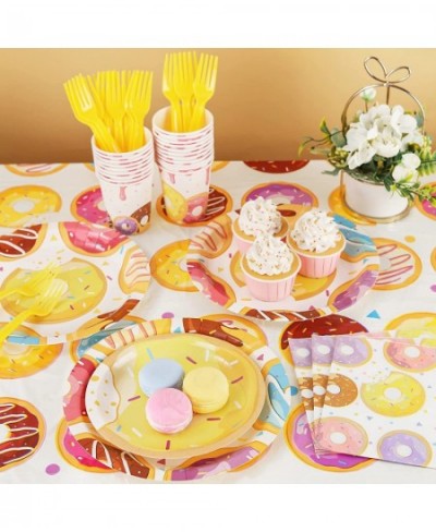 Donut Birthday Party Supplies Serve 24 Including Paper Plates Napkins Cups Tablecloth Banner Swirl for Girls and Boys Donut P...