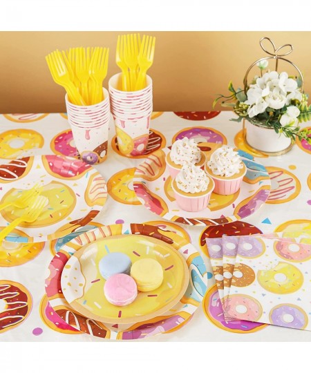 Donut Birthday Party Supplies Serve 24 Including Paper Plates Napkins Cups Tablecloth Banner Swirl for Girls and Boys Donut P...