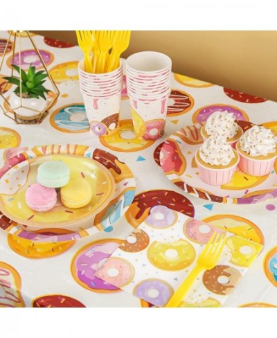 Donut Birthday Party Supplies Serve 24 Including Paper Plates Napkins Cups Tablecloth Banner Swirl for Girls and Boys Donut P...