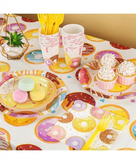 Donut Birthday Party Supplies Serve 24 Including Paper Plates Napkins Cups Tablecloth Banner Swirl for Girls and Boys Donut P...