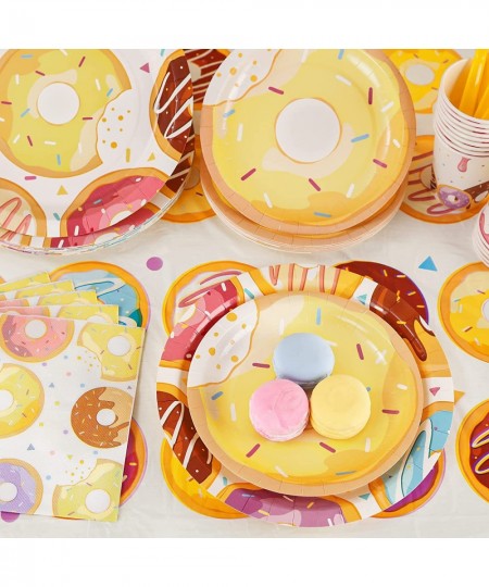 Donut Birthday Party Supplies Serve 24 Including Paper Plates Napkins Cups Tablecloth Banner Swirl for Girls and Boys Donut P...