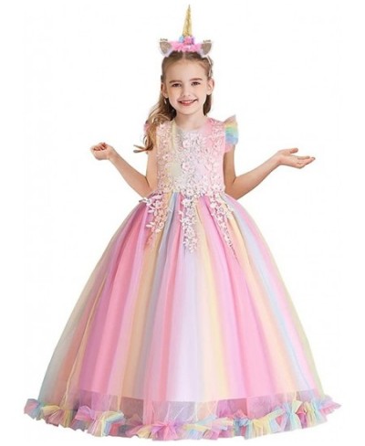 Girls Unicorn Rainbow Birthday Tulle Dress Princess Pageant Dance Gown Christmas Party Halloween Costume w/Headband $54.23 - ...