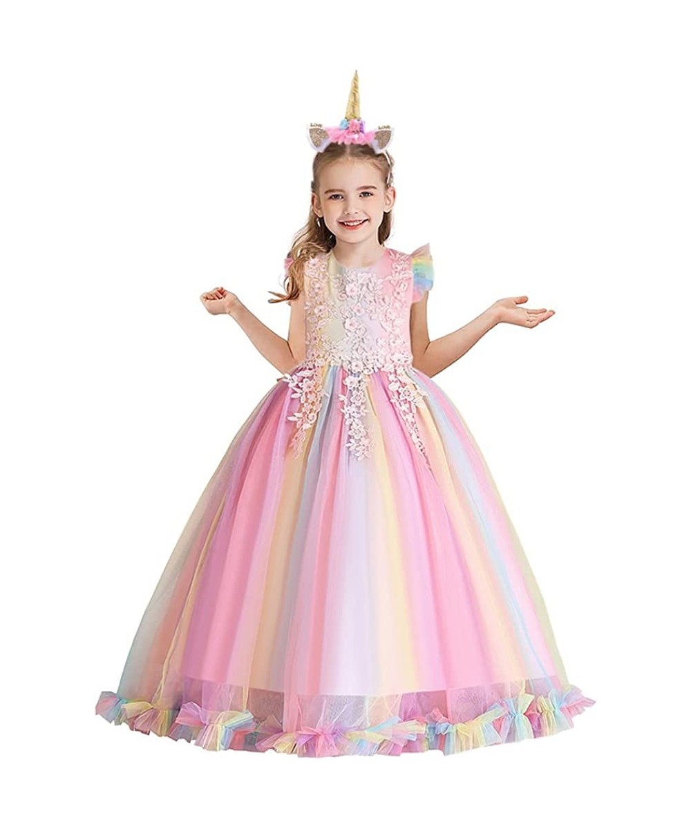 Girls Unicorn Rainbow Birthday Tulle Dress Princess Pageant Dance Gown Christmas Party Halloween Costume w/Headband $54.23 - ...