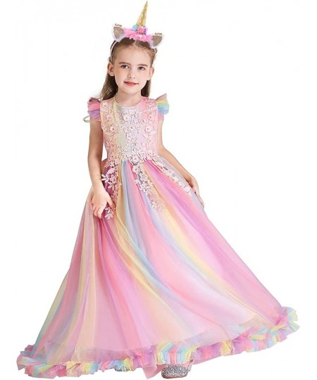 Girls Unicorn Rainbow Birthday Tulle Dress Princess Pageant Dance Gown Christmas Party Halloween Costume w/Headband $54.23 - ...